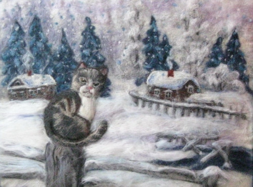 кот, зима