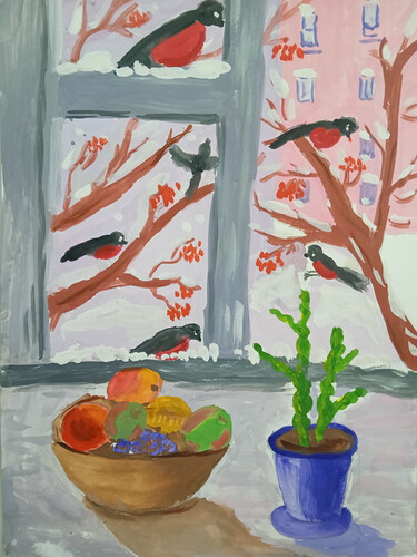 Прилетели снегири, скоро весна!